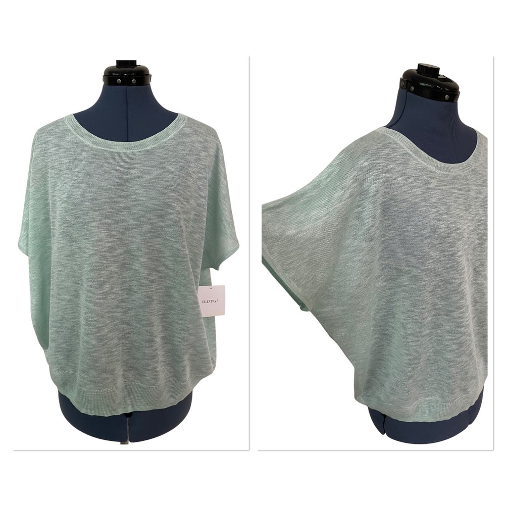 Ellen Tracy Seafoam Green Dolman Sleeve Knit Oversized Top Coastal Lagenlook L